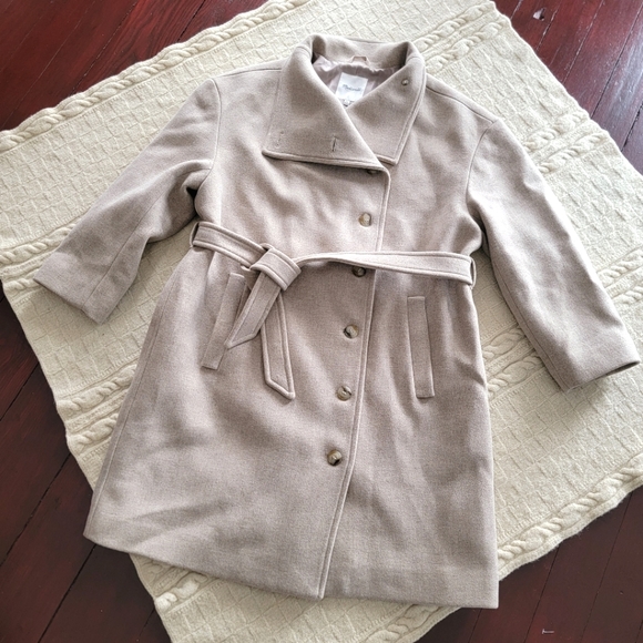 Madewell Copenhagen Belted Coat Insuluxe Cashmere Wool Blend size XXL Oatmeal - Picture 3 of 12